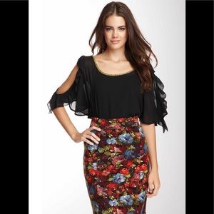 Beaded Ruffle Split Sleeve Top